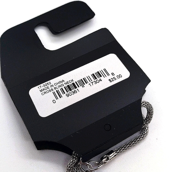 GUESS 24" Cross Dog Tag Bling Cubic Zirconia Crystal Necklace in Black & Silver - Picture 4 of 4